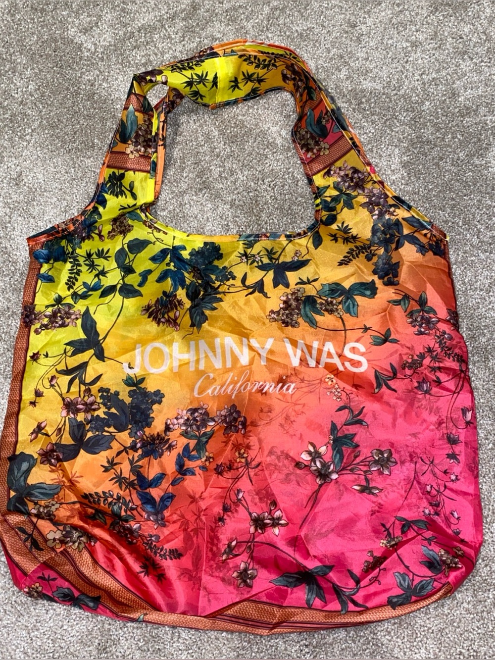 Johnny Was California Reusable Foldable Nylon Shopping Tote Bag Floral Ombré